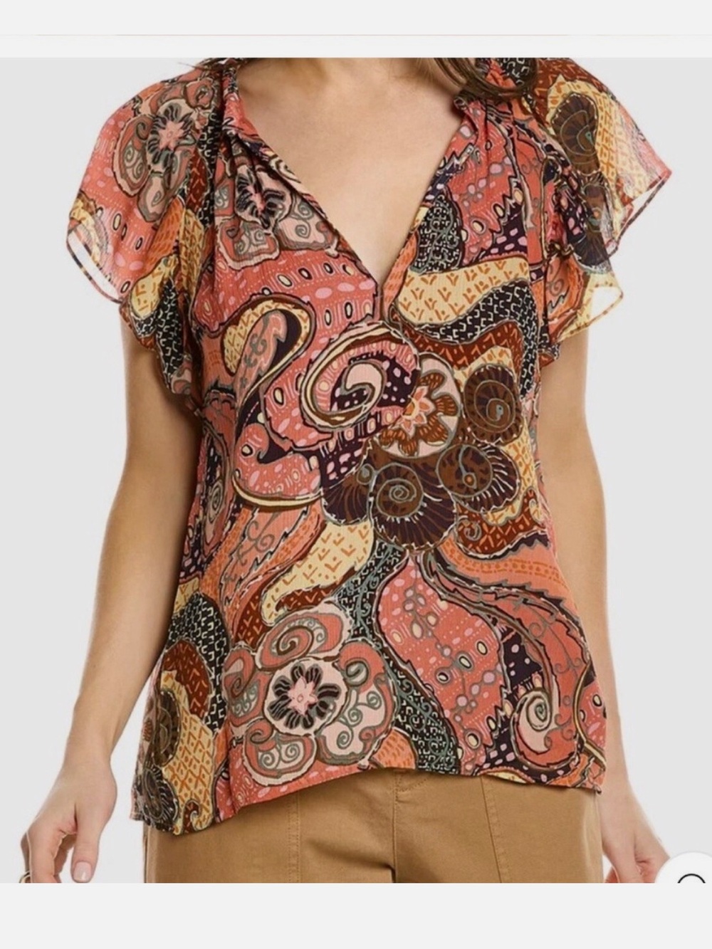 A.L.C. Pink Multi Paisley Flutter Sleeve Blouse Size 4, Small or Medium